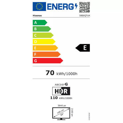 Hisense 58 Inch 58E6QTUK Smart 4K UHD HDR LED Freely TV