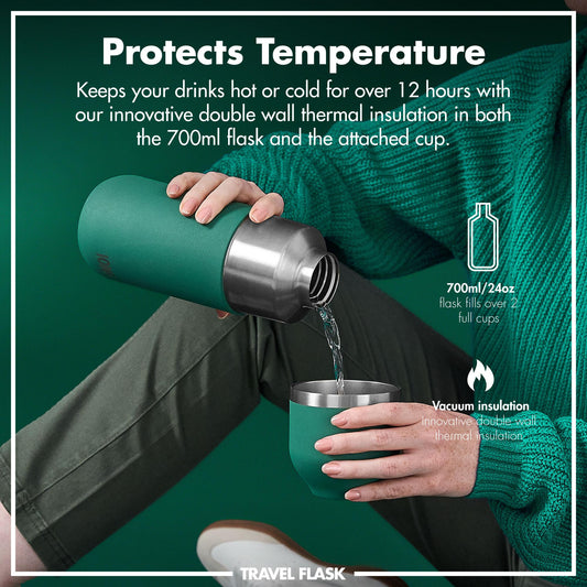 Luma Vacuum Insulated, Flask & Mug, Green, 700ml (24oz)