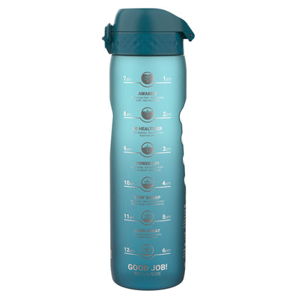 Leak Proof 1 Litre Water Bottle with Times to Drink, Recyclon, Teal & Blue, 1L