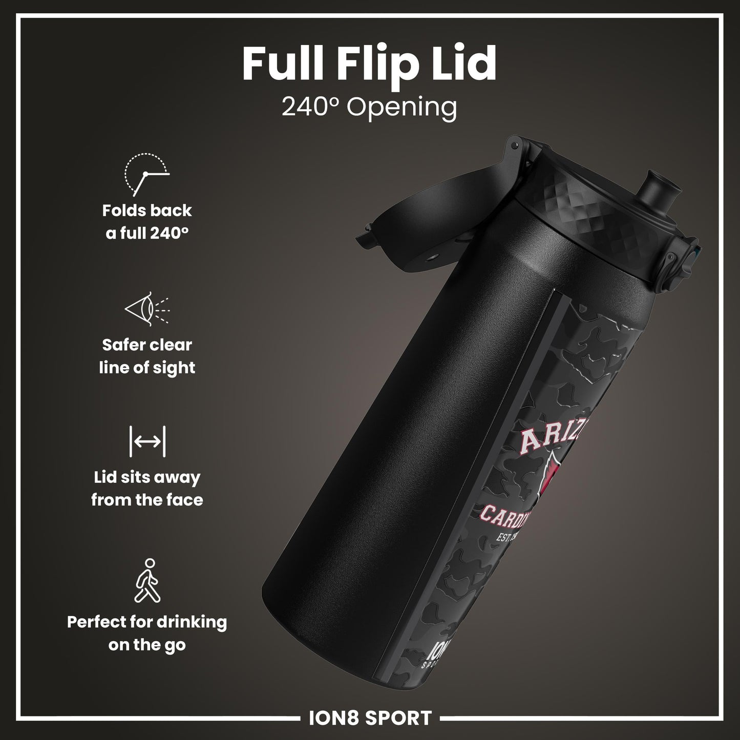 NFL x ION8 Insulated Steel Water Bottle, NFL Cardinals, 750ml (24oz)