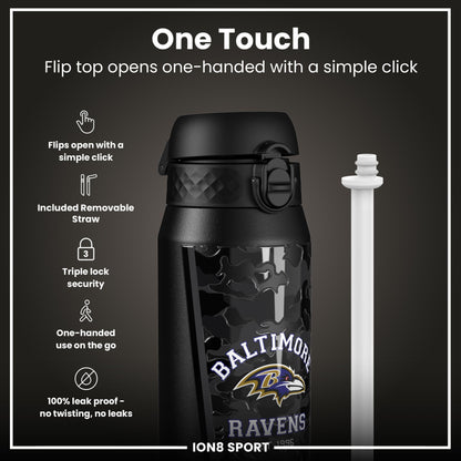 NFL x ION8 Insulated Steel Water Bottle, NFL Ravens, 750ml (24oz)
