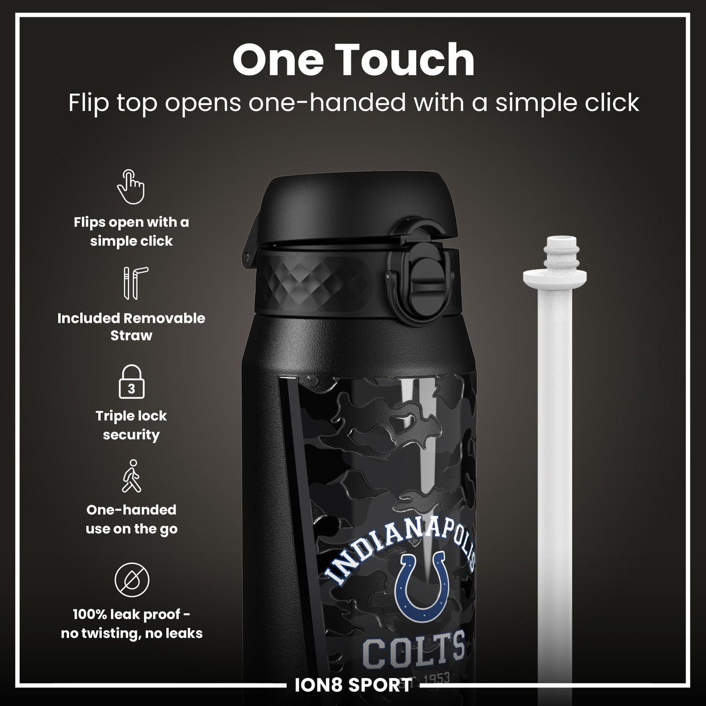 NFL x ION8 Insulated Steel Water Bottle, NFL Colts, 750ml (24oz)