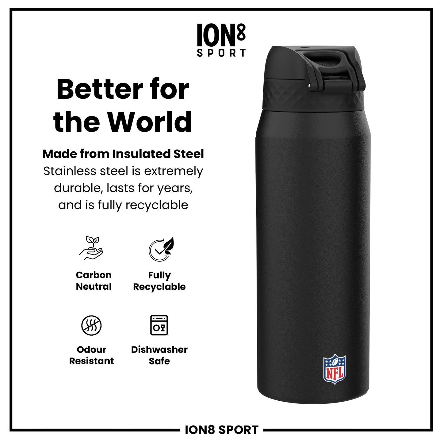 NFL x ION8 Insulated Steel Water Bottle, NFL Buccaneers, 750ml (24oz)