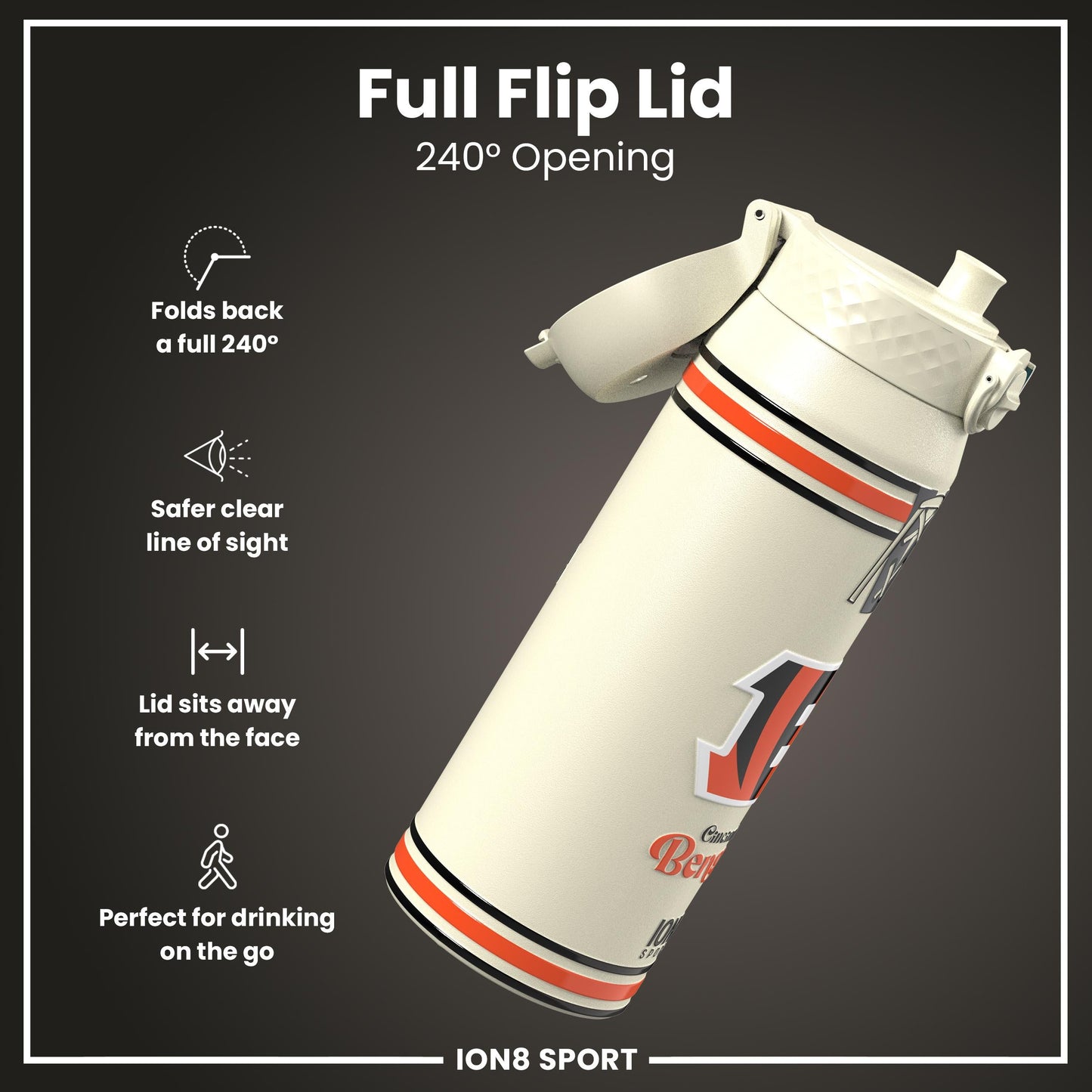 NFL x ION8 Insulated Steel Water Bottle, NFL Bengals, 750ml (24oz)