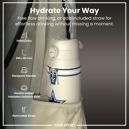 NFL x ION8 Insulated Steel Water Bottle, NFL Cowboys, 750ml (24oz)