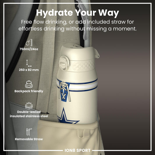 NFL x ION8 Insulated Steel Water Bottle, NFL Cowboys, 750ml (24oz)