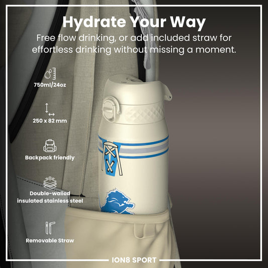 NFL x ION8 Insulated Steel Water Bottle, NFL Lions, 750ml (24oz)