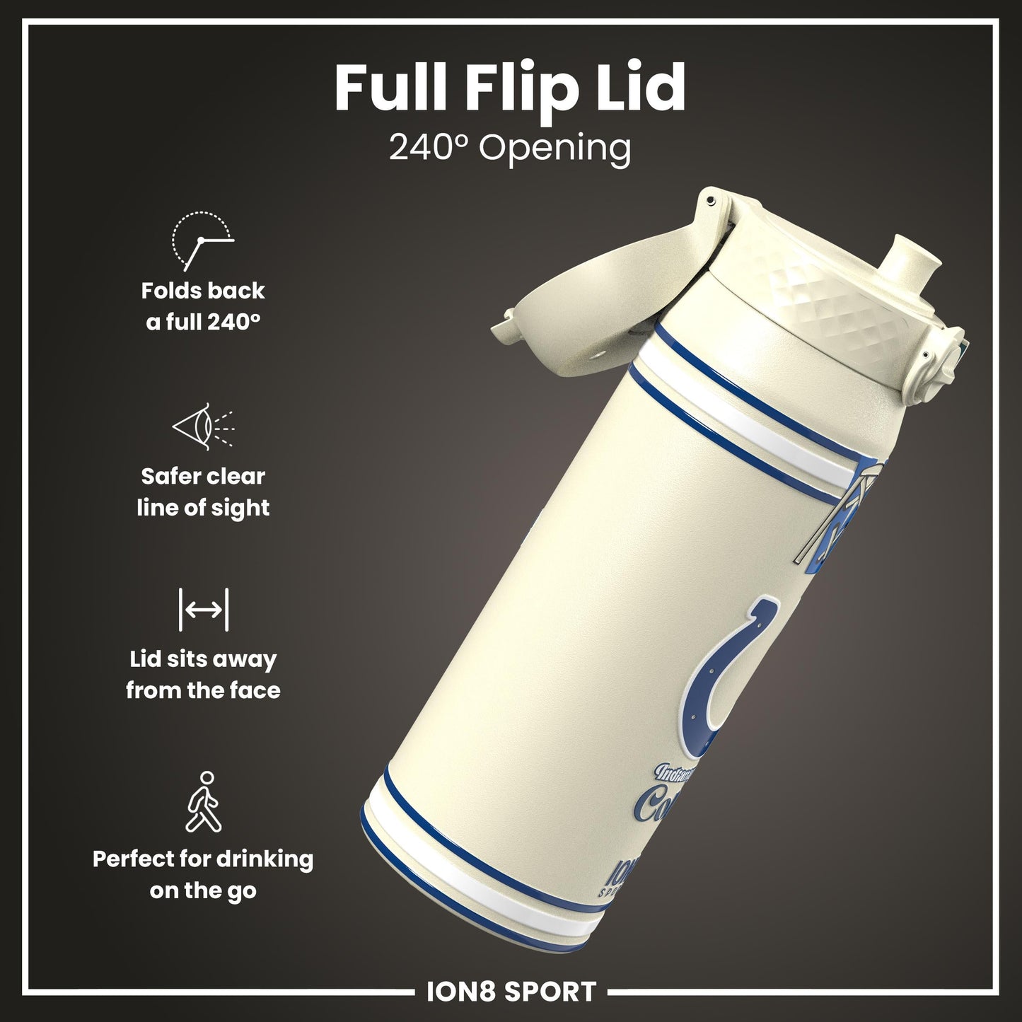 NFL x ION8 Insulated Steel Water Bottle, NFL Colts, 750ml (24oz)