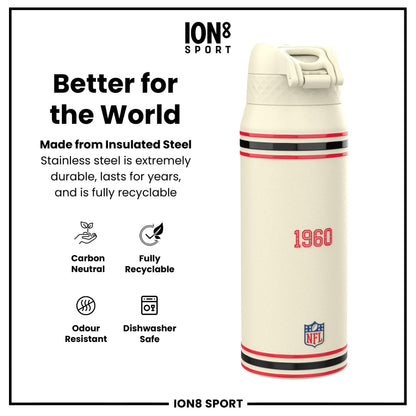 Bouteille d'eau isotherme en acier NFL x ION8, NFL Chiefs, 750 ml (24 oz)
