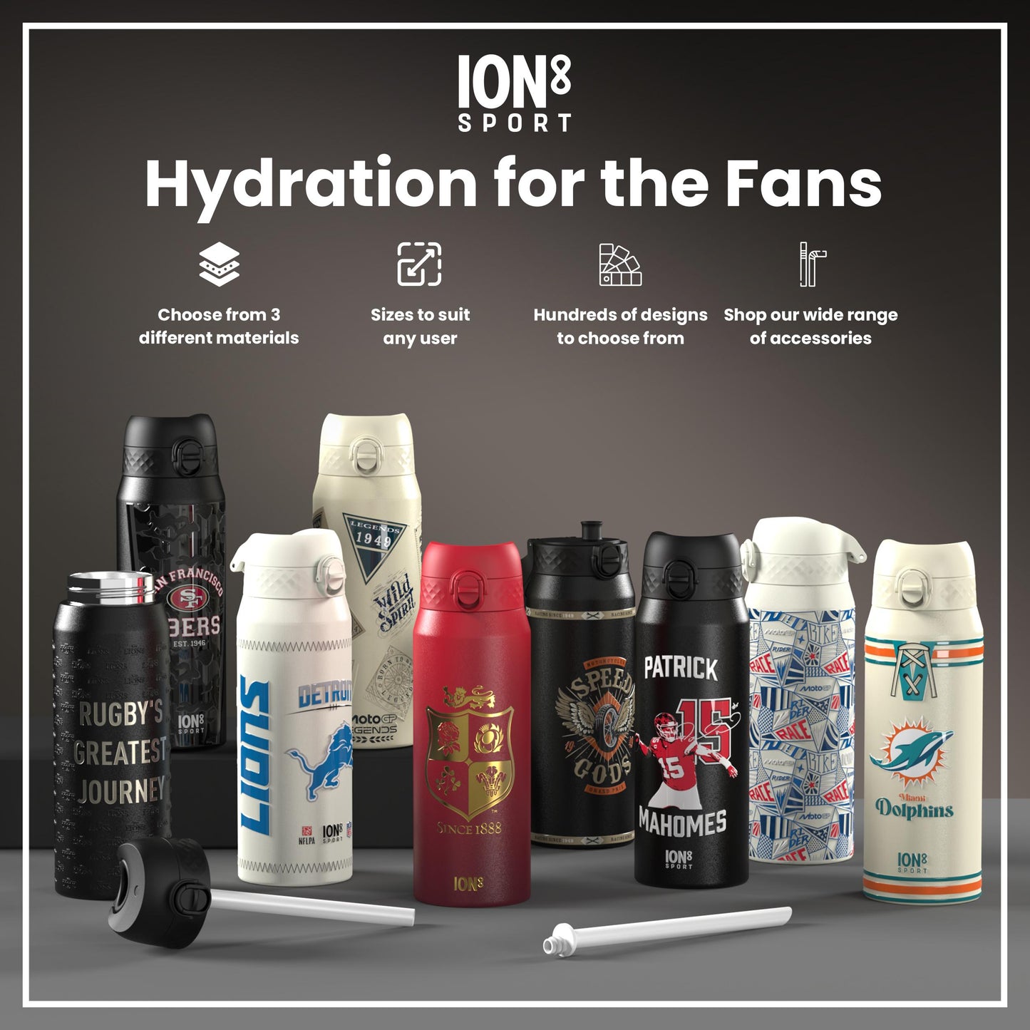 Bouteille d'eau isotherme en acier NFL x ION8, NFL Chiefs, 750 ml (24 oz)
