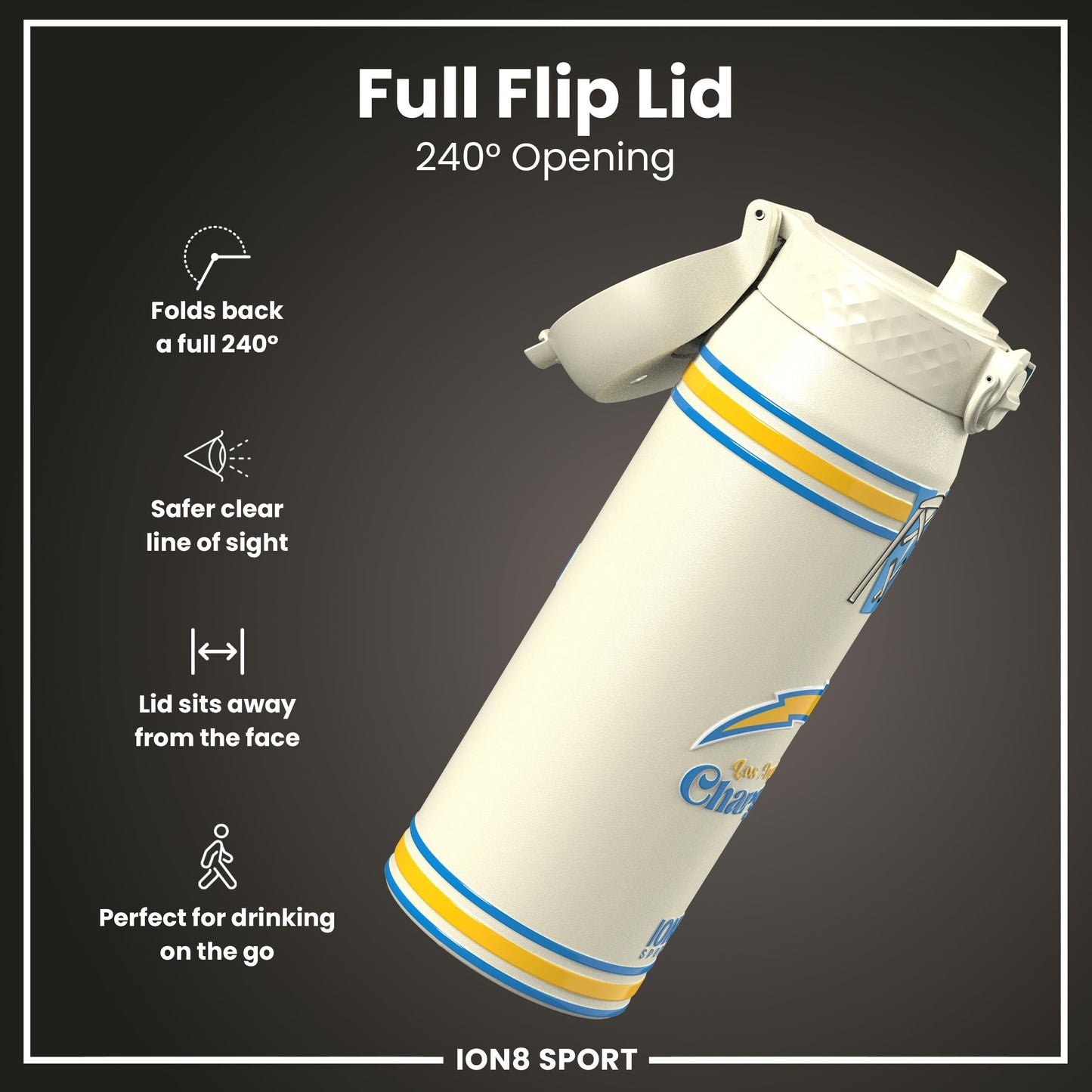 NFL x ION8 Insulated Steel Water Bottle, NFL Chargers, 750ml (24oz)