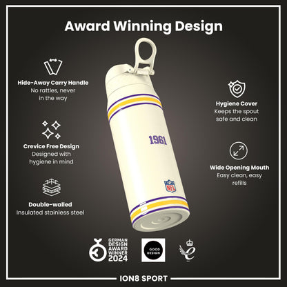 NFL x ION8 Insulated Steel Water Bottle, NFL Vikings, 750ml (24oz)