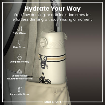 NFL x ION8 Insulated Steel Water Bottle, NFL Saints, 750ml (24oz)