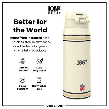 NFL x ION8 Insulated Steel Water Bottle, NFL Saints, 750ml (24oz)