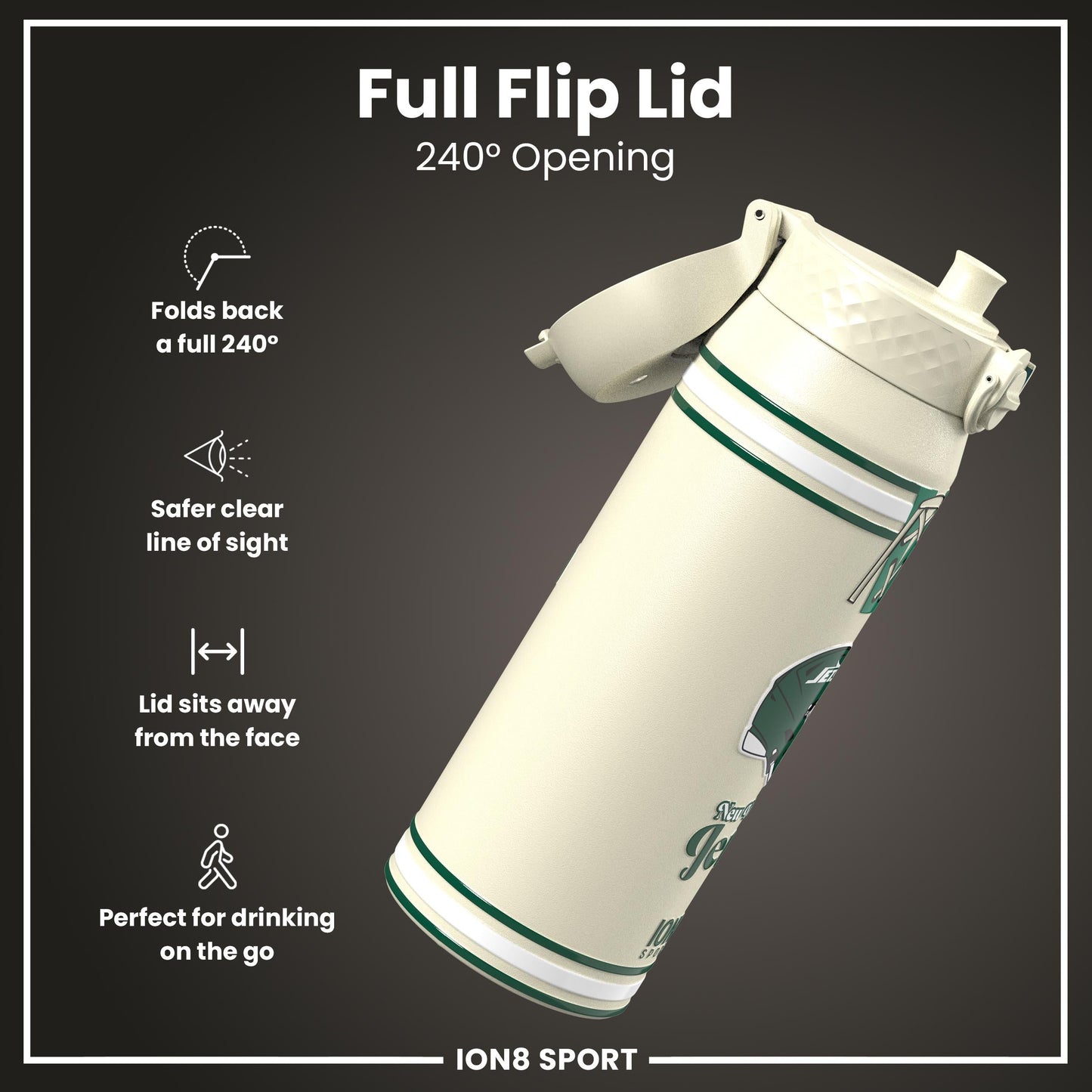 NFL x ION8 Insulated Steel Water Bottle, NFL Jets, 750ml (24oz)