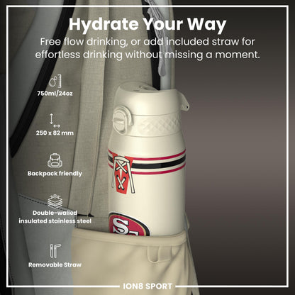 NFL x ION8 Insulated Steel Water Bottle, NFL 49ers, 750ml (24oz)