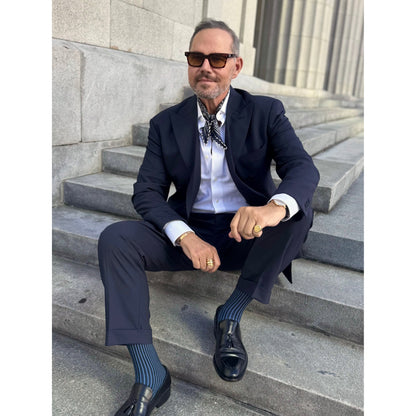 Navy Heritage Paisley Silk Scarf - 53cm Hand-Rolled Unisex Bandana