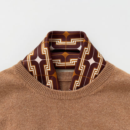 Retro Geometric Silk Square Scarf - 65cm Double-Sided Print Men's Square Neckerchief