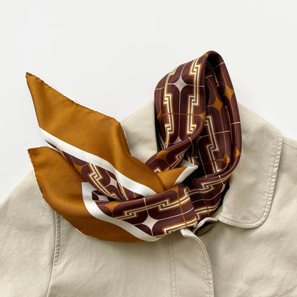 Retro Geometric Silk Square Scarf - 65cm Double-Sided Print Men's Square Neckerchief