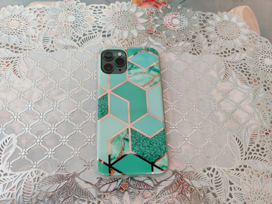 Coque TPU Géométrique Effet Marbre Vert - Pour iPhone 11 Pro