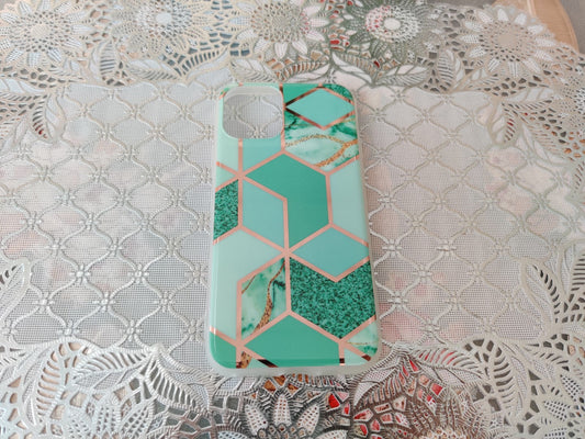 Coque verte géométrique en marbre TPU - Pour iPhone 11