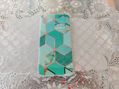 Marble Geometric TPU Green Case - For iPhone X / Xs
