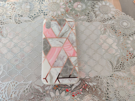 Coque en TPU Souple Motif Géométrique Marbre Corail - Pour iPhone XR
