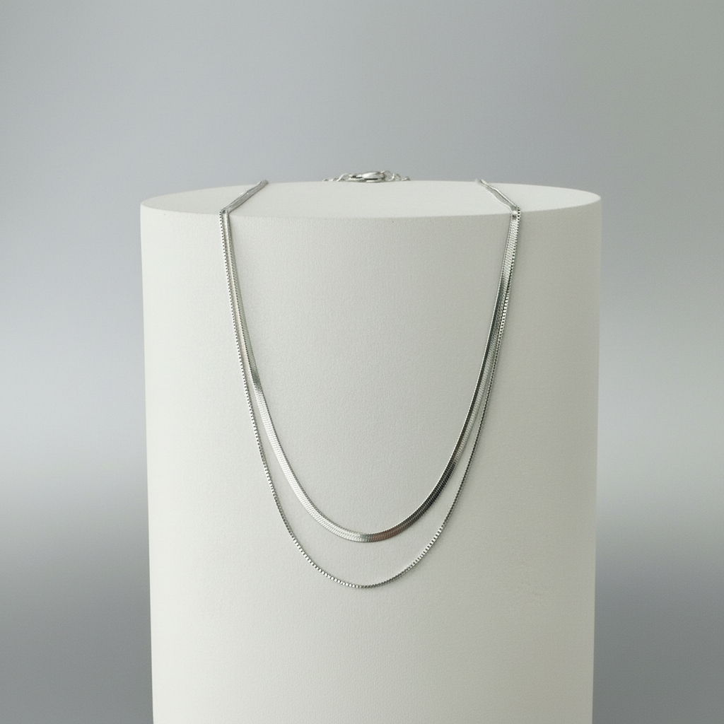 Chaîne double couche plaquée argent Milan Luxe