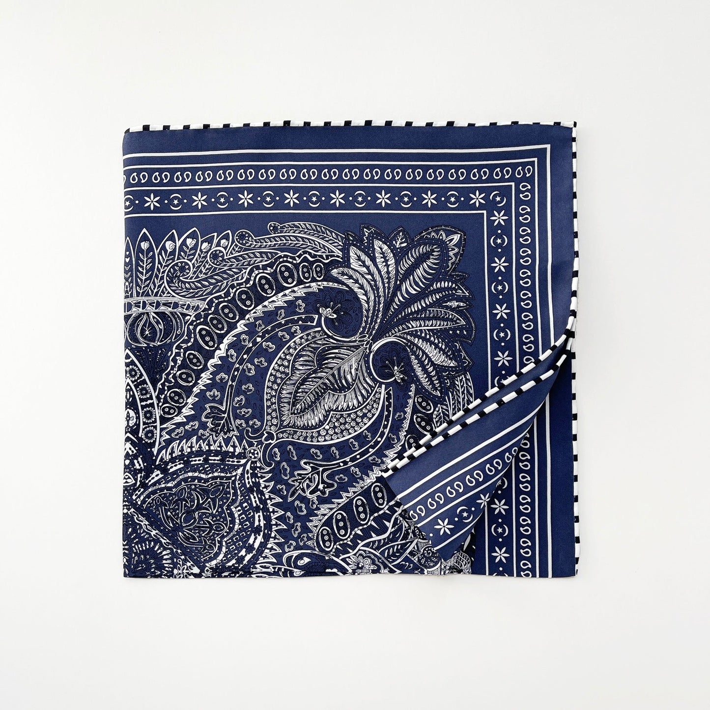 Navy Heritage Paisley Silk Scarf - 53cm Hand-Rolled Unisex Bandana