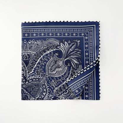 Navy Heritage Paisley Silk Scarf - 53cm Hand-Rolled Unisex Bandana