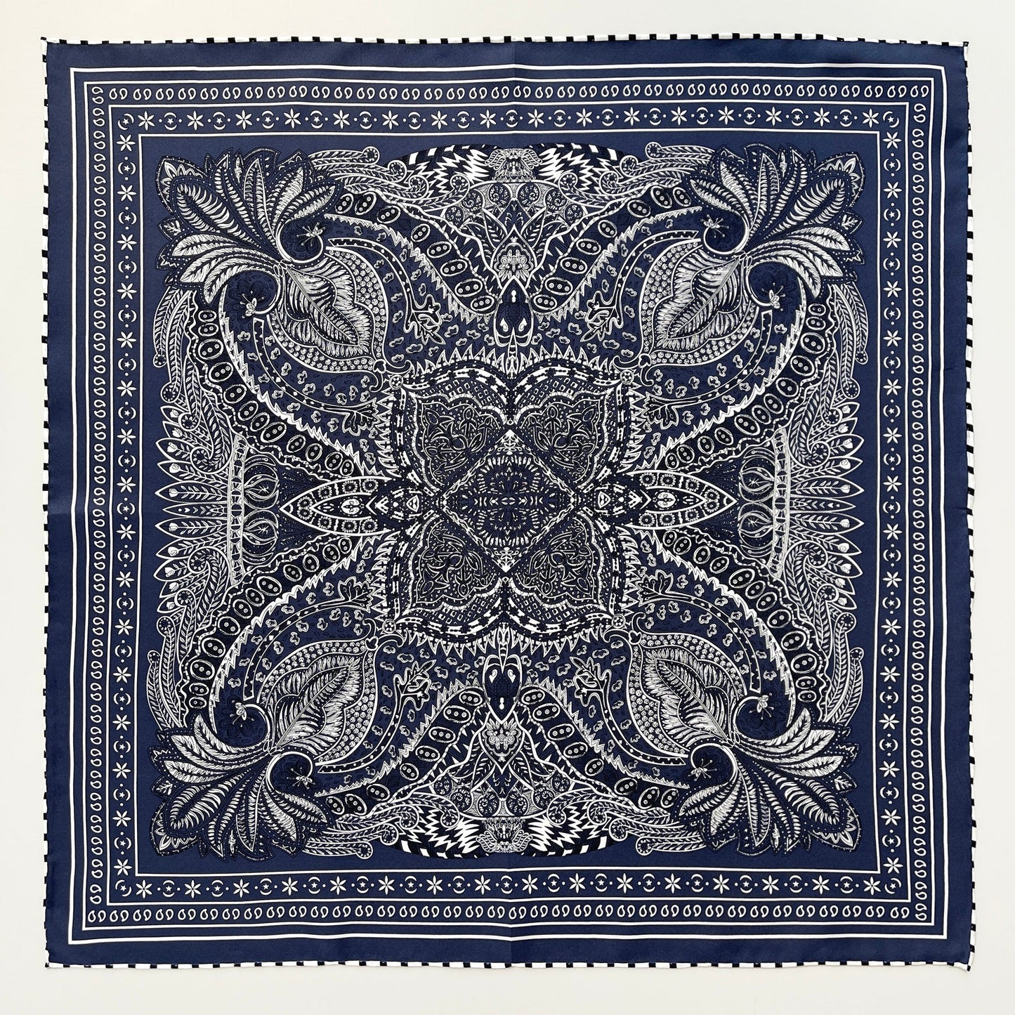 Navy Heritage Paisley Silk Scarf - 53cm Hand-Rolled Unisex Bandana