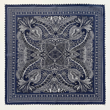 Navy Heritage Paisley Silk Scarf - 53cm Hand-Rolled Unisex Bandana