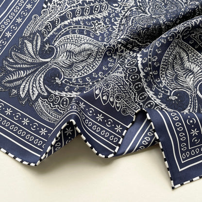 Navy Heritage Paisley Silk Scarf - 53cm Hand-Rolled Unisex Bandana