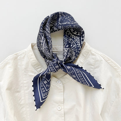 Navy Heritage Paisley Silk Scarf - 53cm Hand-Rolled Unisex Bandana