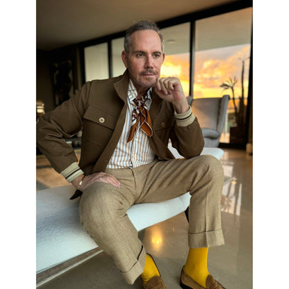 Retro Geometric Silk Square Scarf - 65cm Double-Sided Print Men's Square Neckerchief