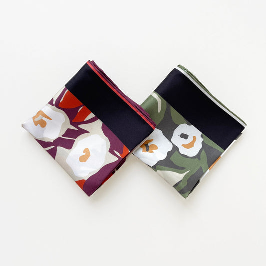 Berry Blossom Silk Scarf - 53cm Hand-Rolled Bandana Neck Scarf