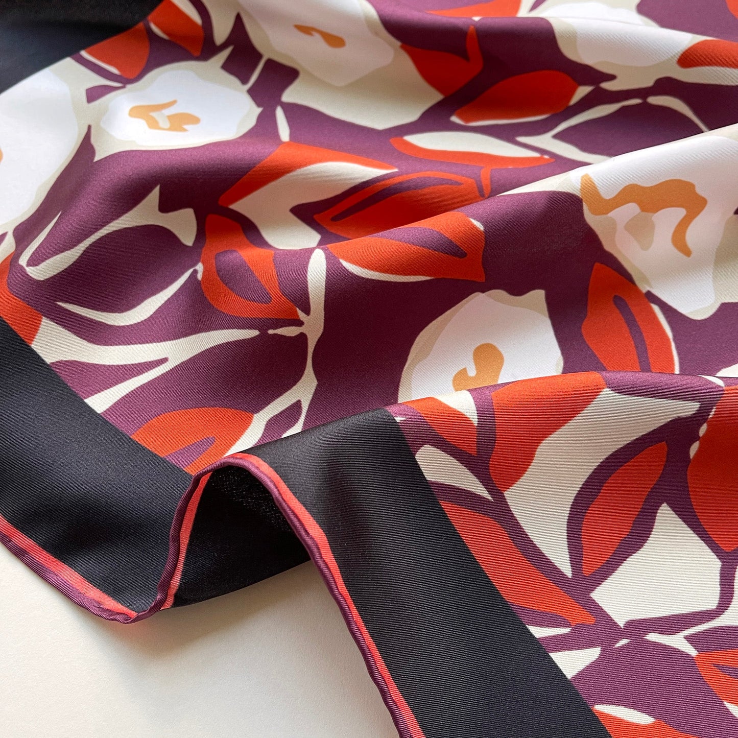 Berry Blossom Silk Scarf - 53cm Hand-Rolled Bandana Neck Scarf