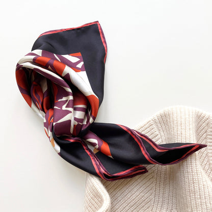 Berry Blossom Silk Scarf - 53cm Hand-Rolled Bandana Neck Scarf