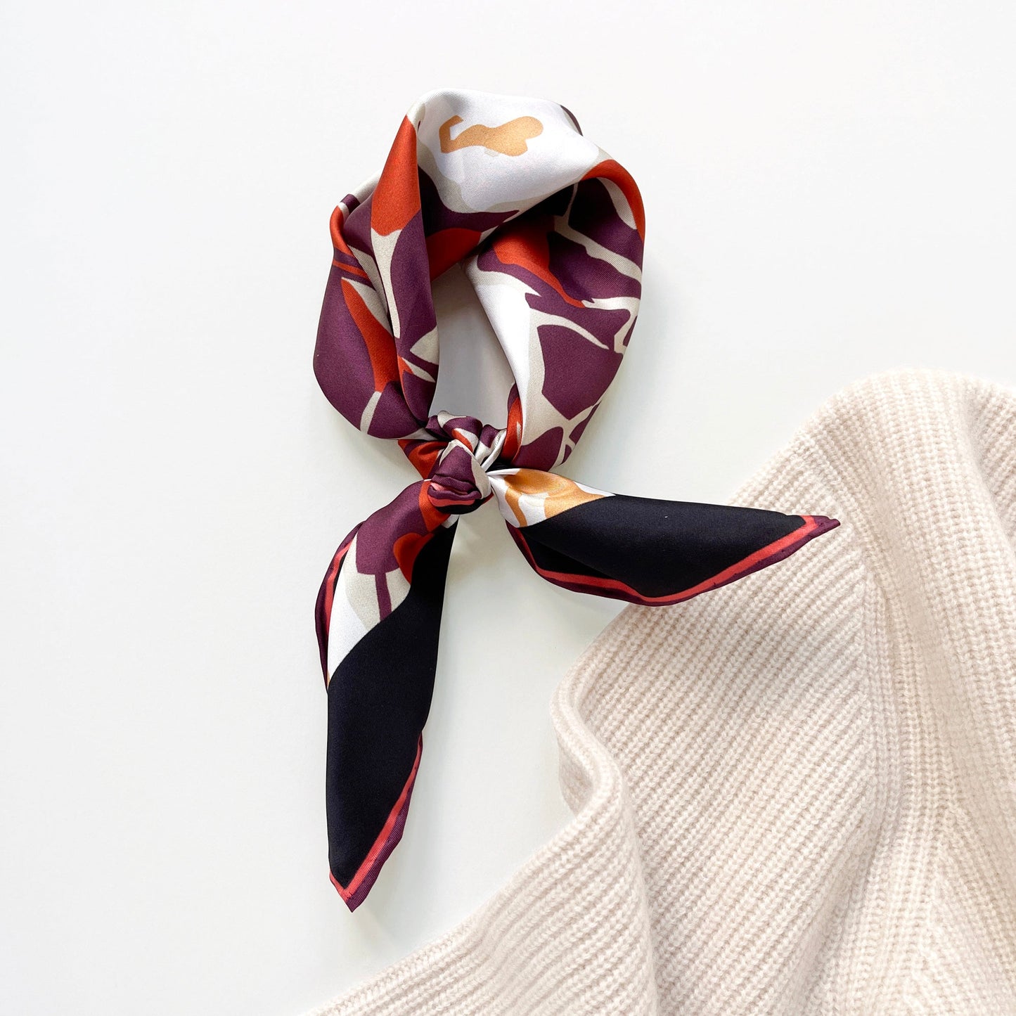 Berry Blossom Silk Scarf - 53cm Hand-Rolled Bandana Neck Scarf
