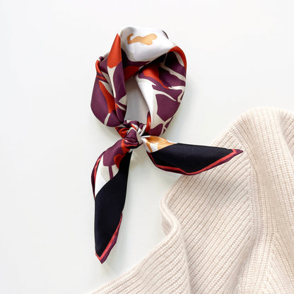 Berry Blossom Silk Scarf - 53cm Hand-Rolled Bandana Neck Scarf
