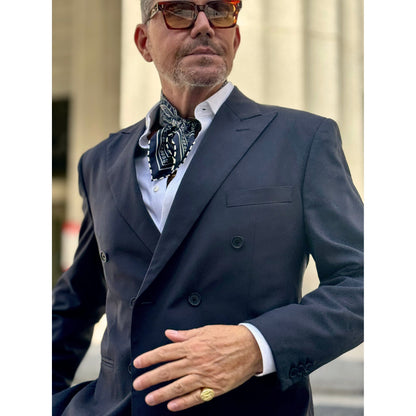 Navy Heritage Paisley Silk Scarf - 53cm Hand-Rolled Unisex Bandana