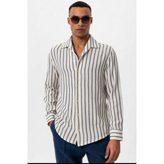 Chemise à manches longues tricotée rayée pour homme