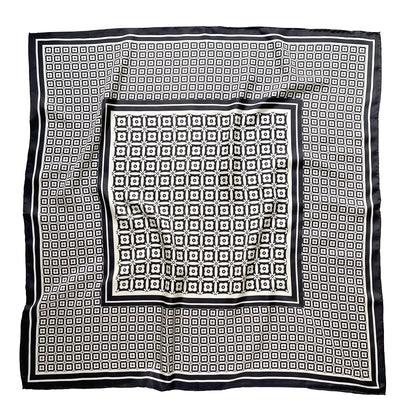 Monochrome Bloom Silk Square Scarf - 90cm Women's Head Scarf