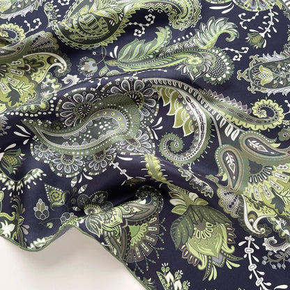 Forest Green Paisley Silk Scarf - 53cm Double-Sided Print Unisex Bandana