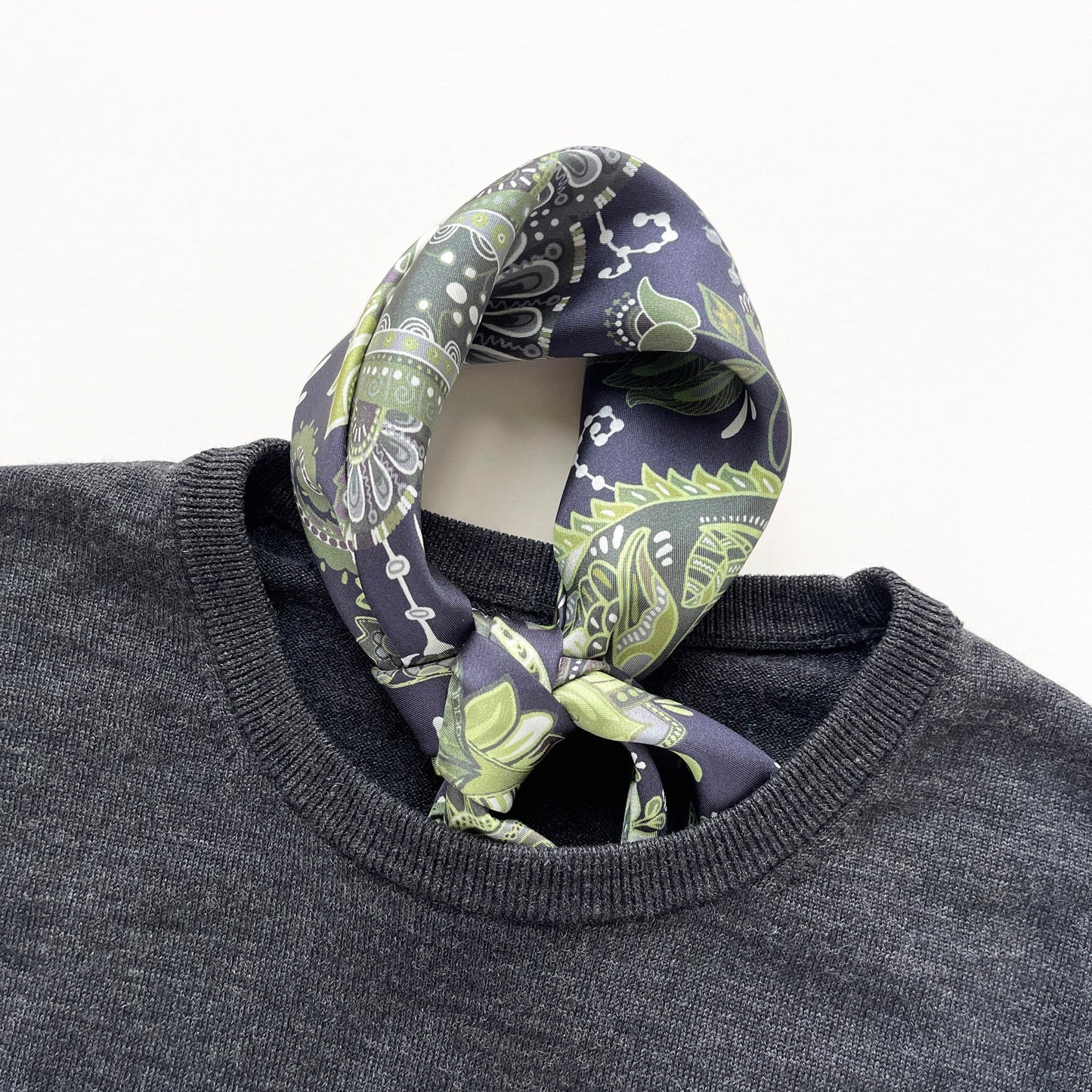 Forest Green Paisley Silk Scarf - 53cm Double-Sided Print Unisex Bandana