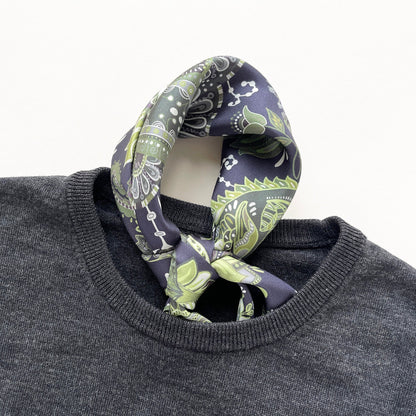 Forest Green Paisley Silk Scarf - 53cm Double-Sided Print Unisex Bandana