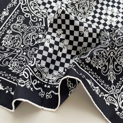 Classic Baroque Check Silk Scarf - 53cm Hand-rolled Men's Square Neckerchief Women's Bandana