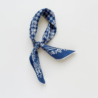 Classic Baroque Check Silk Scarf - 53cm Hand-rolled Men's Square Neckerchief Women's Bandana