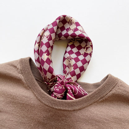 Classic Baroque Check Silk Scarf - 53cm Hand-rolled Men's Square Neckerchief Women's Bandana