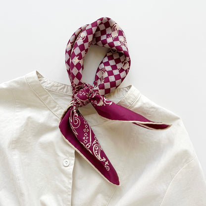 Classic Baroque Check Silk Scarf - 53cm Hand-rolled Men's Square Neckerchief Women's Bandana